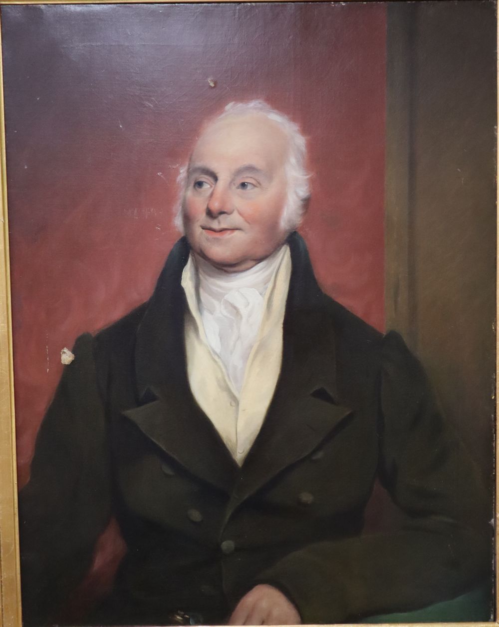 English School c.1840, oil on canvas, Half length portrait of a gentleman, 90 x 70cm
